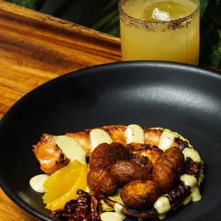 Grilled octopus with paprika potatoes, orange and mint mayonnaise
